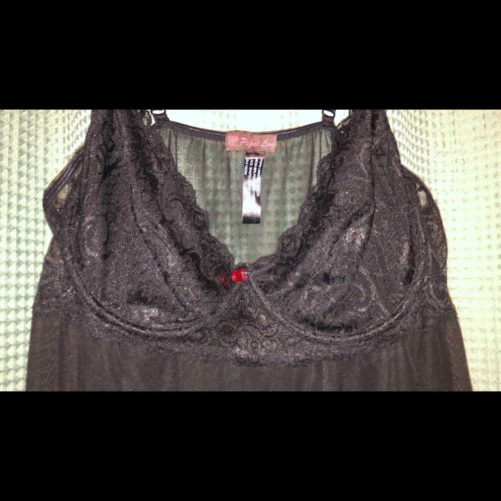 Sexy Black Lingerie with Red Gem Details